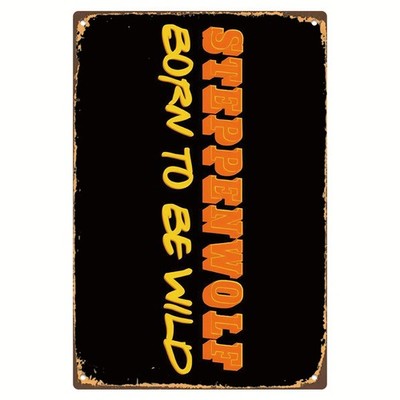 Steppenwolf Sign Black Background Orange Yellow 20.32x30.48 cm