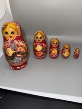 Wooden Matryoshka Hand Painted Nesting Dolls Set of 5 Signed on Bottom