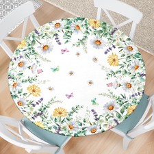 Floral round Fitted Tablecloth with Elastic Edge Eucalyptus Leaves round Outdoor