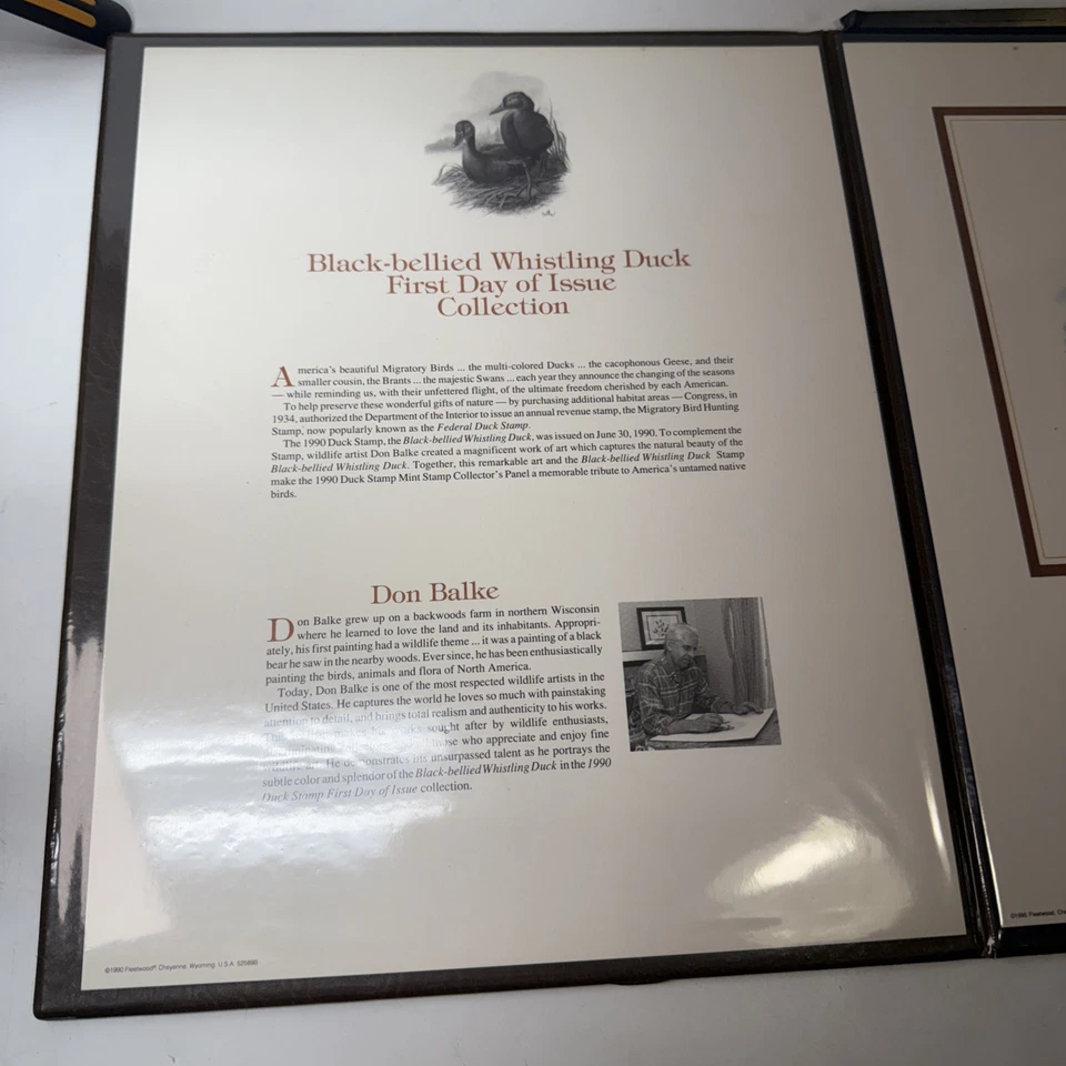Sellos de pato silbante de vientre negro 1990 panel de arte de coleccionista firmado MNH Foto 3 de 4
