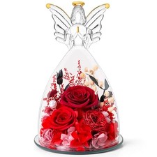 Angel Roses Gifts for Mom,Preserved Real Flowers Roses in Glass Angel Red
