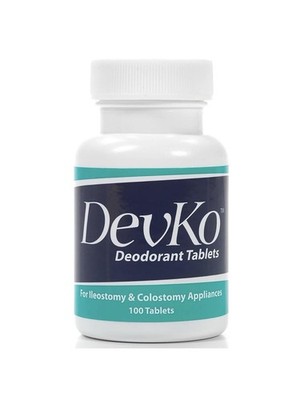 TWO Bottles DevKo Ostomy Pouch Charcoal Deodorant Tablets P1964 100 Tablets Each