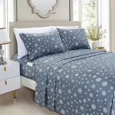 Elegant Comfort 6PC Queen Holiday Snowflake Bed Sheets 1500TC Microfiber Gray
