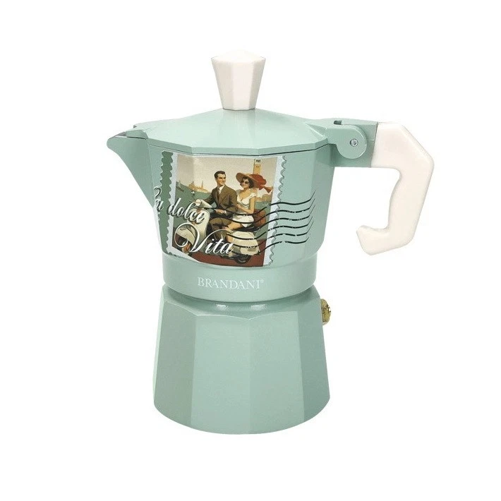 Caffettiera Moka 1 Tazza Vintage Retrò BRANDANI La Bella Vita Verde Anni 60