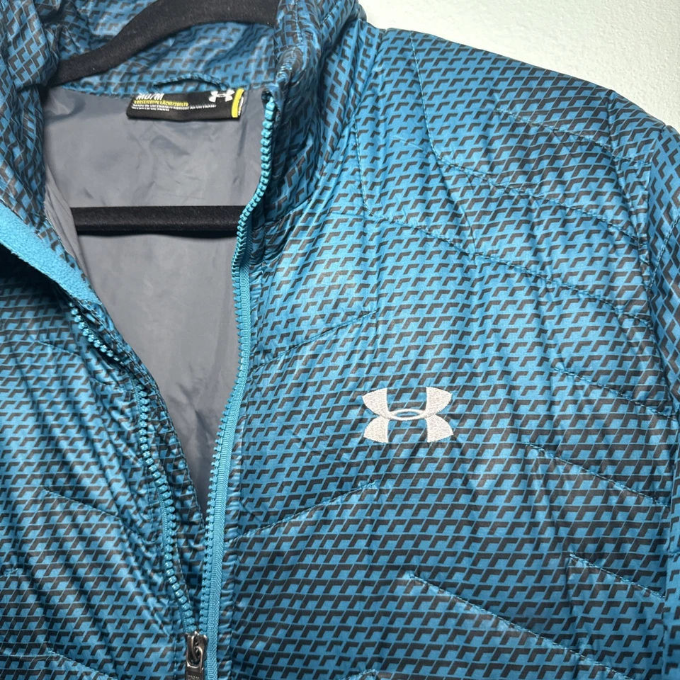 Jaqueta Under Armour Puffer Masculina Azul Médio Preta Leve ColdGear Acolchoada - Imagem 3 de 4