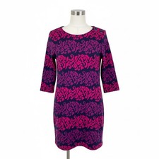 Lilly Pulitzer Knit Dress Blue Pink Floral 3/4 Sleeve Button Shoulder Size Large