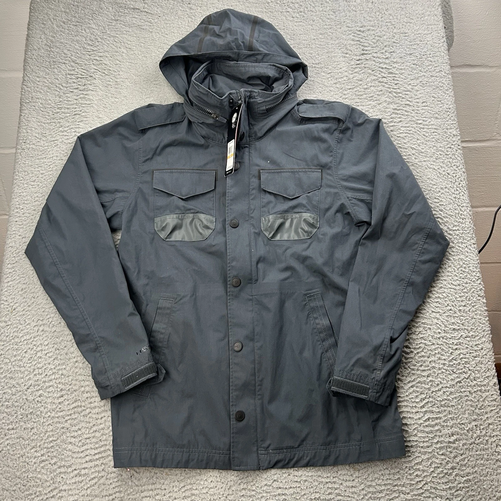 Under Armour Storm Sz Small Blue/Gray Hooded Full Zip Wind Jacket Packable Hood