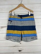 Patagonia Board Shorts Mens 34 Blue Yellow Stripe Swim Trunks Nylon Surf Beach