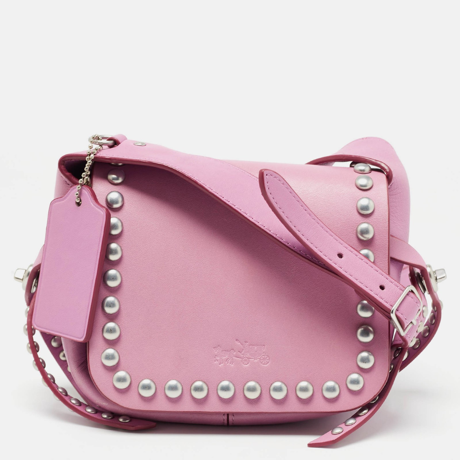 Coach Pink Leather Rivet Dakotah Crossbody Bag with Studded Detail  