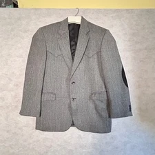 Circle S Dallas Texas Mens Gray Wool Western Sport Coat Blazer 42 R Elbow Patch
