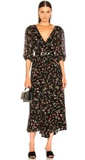 Ganni Dress Womens Size 34/US XS Black Paradise Elm Floral Print Midi Oversize 