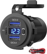 Dual USB Quick Charge 3.0 Port  PD USB C Car Charger Socket, 12V USB Outlet wit