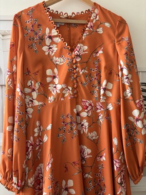 Hobbs Orange Floral Midi Dress UK