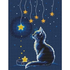 CDA counted cross stitch kit "Kitten and Starry Milk", 14x18,5cm