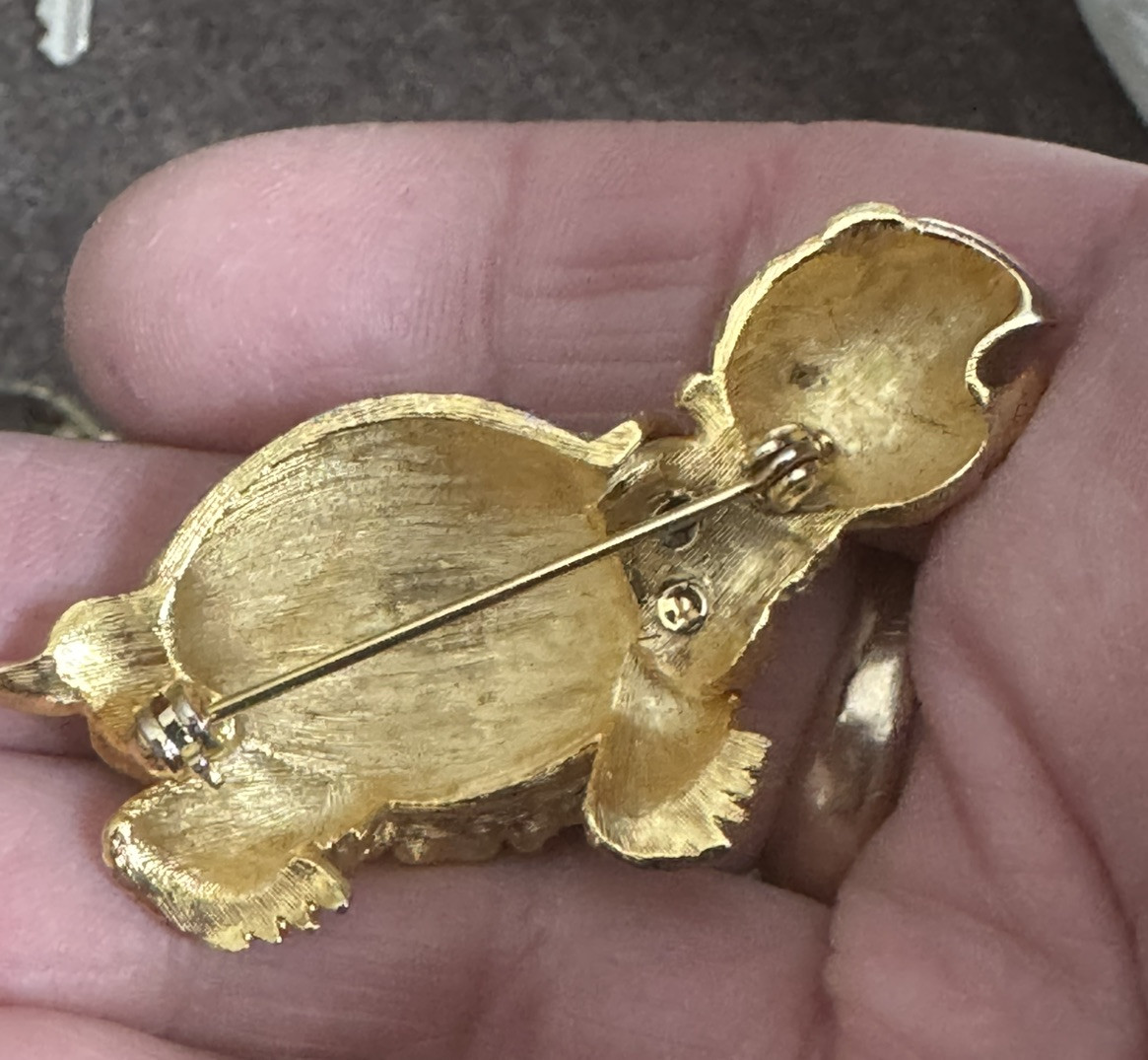 Vtg Gold Tone Rhinestone Turtle Tortoise Brooch P… - image 2
