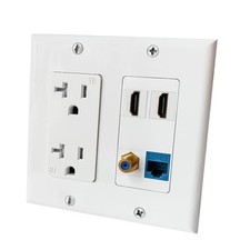 20Amp Power Outlet and Ethernet Coax HDMI Wall Plate Electrical Outlet with 2
