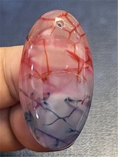 KU90212 42x22x7mm Colorful Fire Dragon Veins Agate Oval Pendant Bead