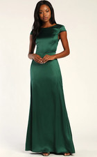 Lulus Celebration of Romance Emerald Green Satin Tie-Back Maxi Dress Size Medium