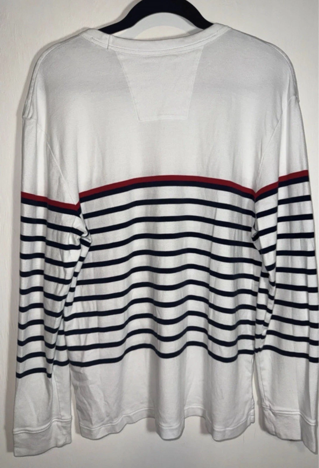 Nautica Men's Striped Crew Neck Pullover Sweatshirt White Navy Red L - product detail image 2