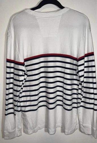 Nautica Men's Striped Crew Neck Pullover Sweatshirt White Navy Red L image 2