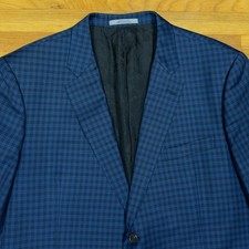 John W Nordstrom Sport Coat 48R Blue Check Vitale Barberis Canonico Wool Blazer