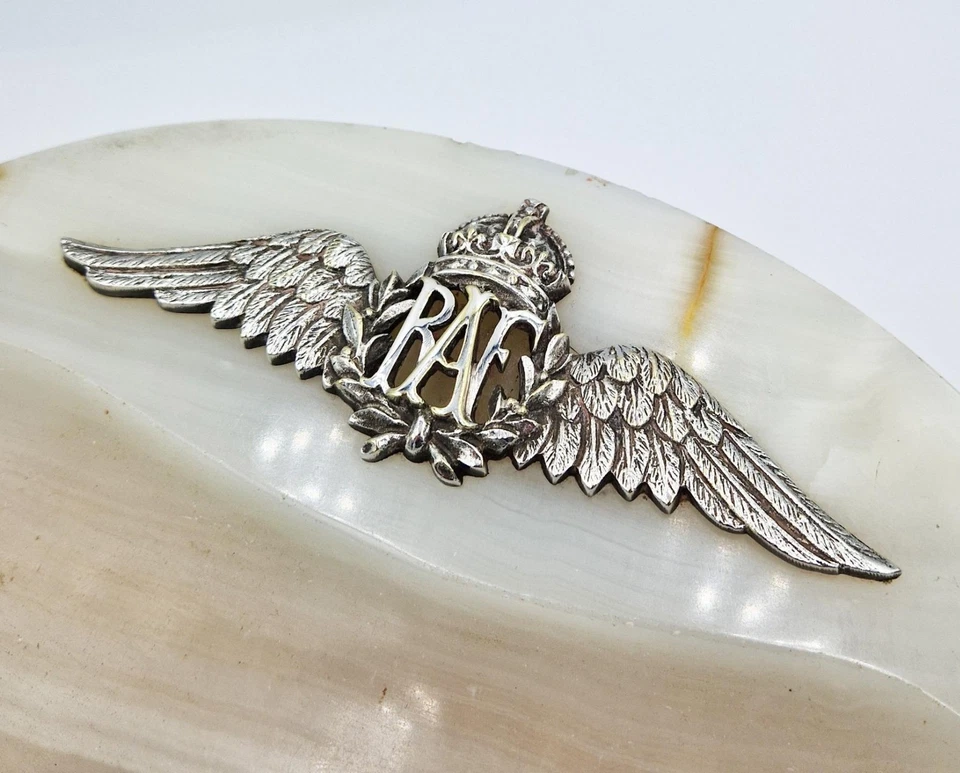 CENICERO DE ESCRITORIO ART DECO ROYAL AIR FORCE MONTADO EN CRESTA GRANDE DE ÓNIX c1940 Foto 4 de 4
