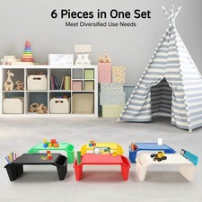 6 Pcs Set PP Kids Lap Desk Tray Plastic Breakfast Laptop Trays with Side Pockets