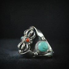 Handmade Nepali Tibetan Turquoise Ring Rotatable Vintage Adjustable