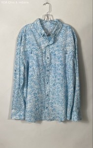 Silver Bait Men's Blue White Hook Print Vented Long Sleeve Fishing Shirt Sz XL