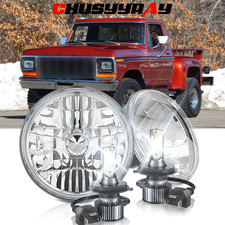Pair 7 Inch Round Led Hilo Beam Headlights Chrome For Ford F100 F150 F250 Truck