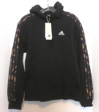 WOMENS ADIDAS BLACK HOODIE W/ 3 STRIPE ANIMAL PRINT SIZE SMALL NEW W/ TAGS