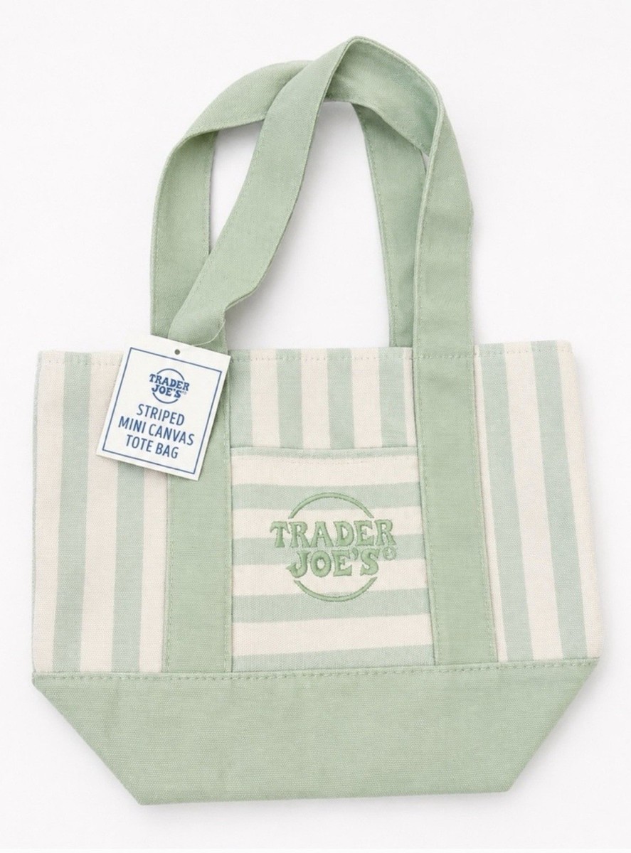 Trader Joe's Striped Mini Canvas Tote Bag Seafoam Green 2026