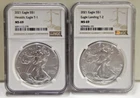 2021 Type 1 & Type 2  US Silver Eagle $1 NGC MS69