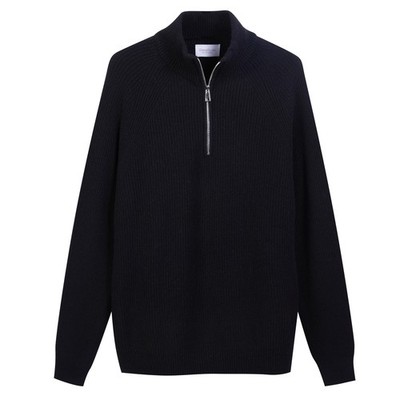 - Mens Black Half Zip Jumper, Wool, Long Sleeves, G...