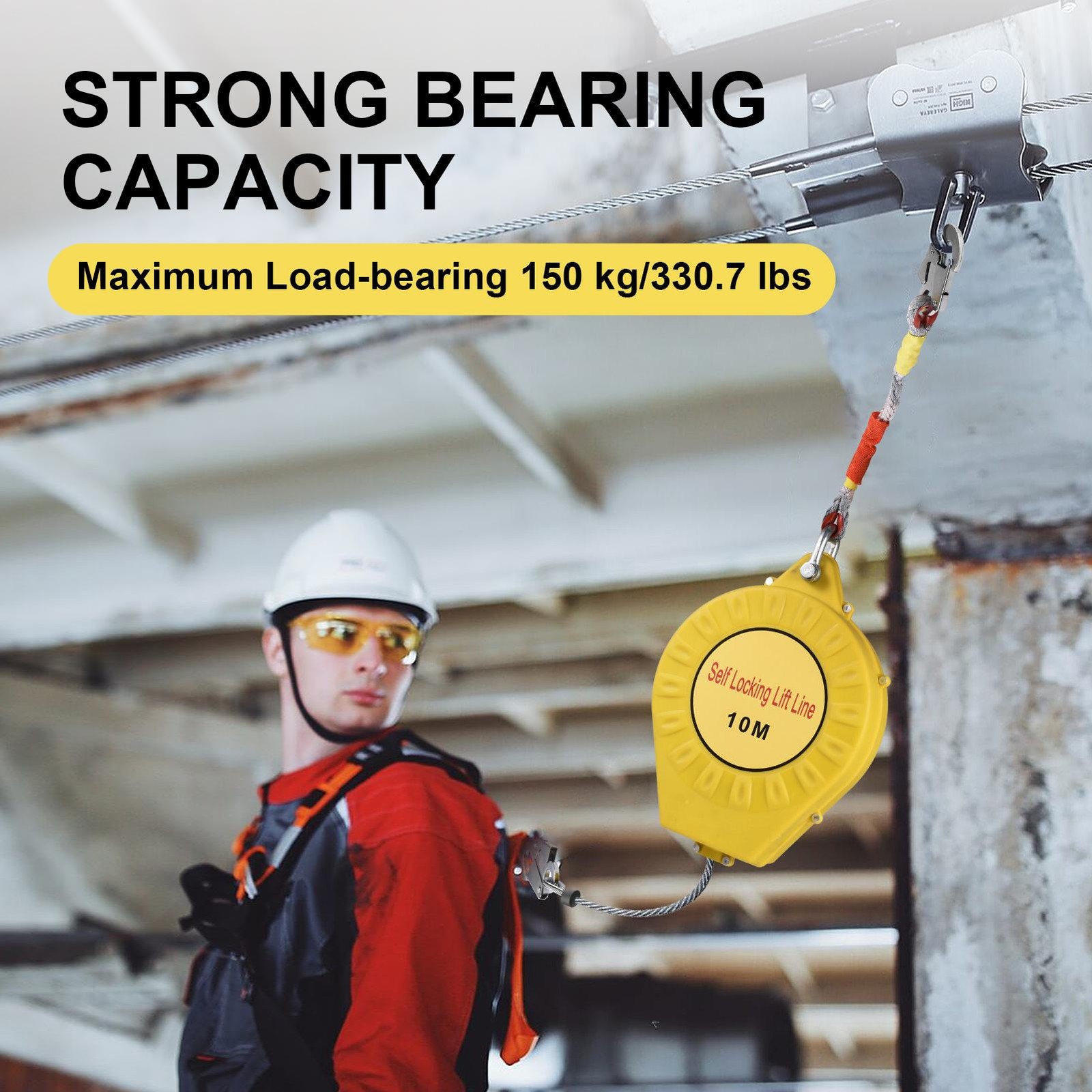 32ft Self Retracting Lifeline Lanyard Fall Arrester Protection+Hook Rope 330lbs