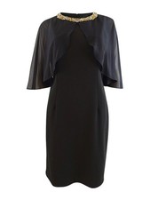 Xscape Women's Chiffon-Cape Embellished-Neck Dress (6, Black) 191837164253
