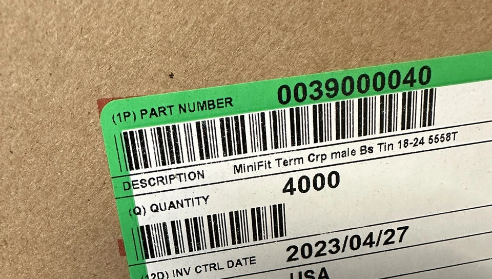 MOLEX 0039000040 MINI FIT TERM CRIMP MALE BS TIN 18-24 5558T About 3500pc REEL - Image 3 of 3