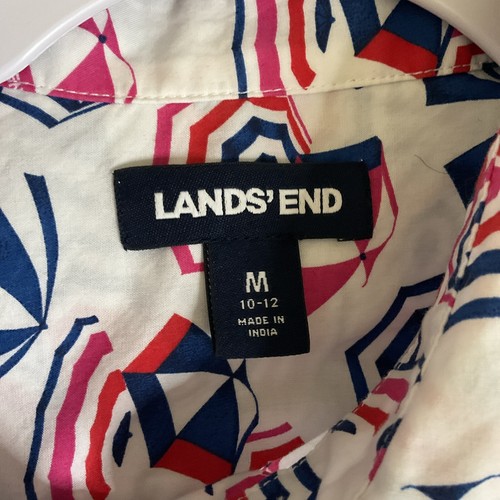 Lands End Top Shirt Women Large Pink Beach Umbrellas Beach Coastal Cruise Resort - Picture 9 of 11