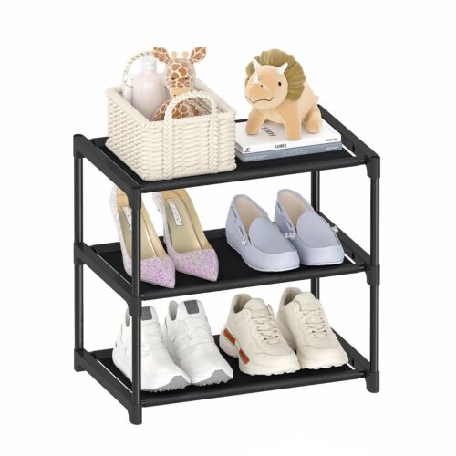 3 Tier Small Shoe Rack Narrow Stackable Kids Toddler Adult Shoe Storage Organ...