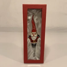 LS Arts Santa Claus Bottle Stopper Hand Blown Art Glass 7” Christmas Bar Decor