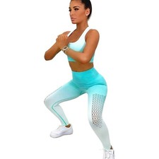 NWT Women's Two-Piece Turquoise Ombre Yoga Bra  Leggings