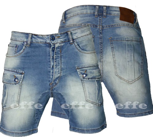 Bermuda uomo Cargo Jeans Shorts casual cavallo basso DENIM slim tasconi  3055 | eBay