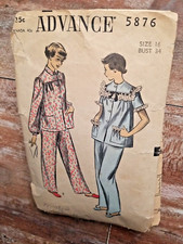 Advance Sewing Pattern 5876 VTG 50' Misses Pajamas Size 16 Bust 34" Unprinted