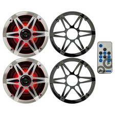 2x Enrock EM265RGB 6.5" Marine LED Speakers, Chrome/White Grilles, LED Remote