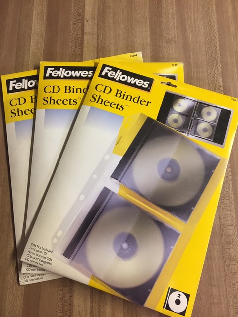 Fellowes CD/DVD Binder Sheets 3 Packs of 30 Sheets Total (see ...
