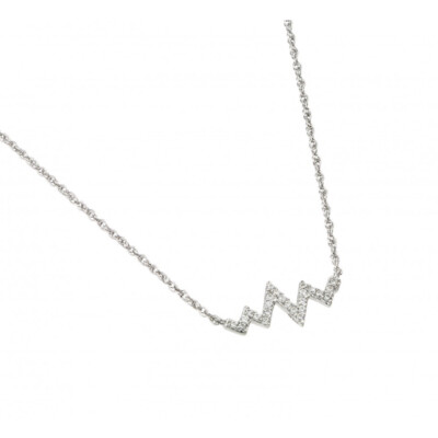 Argento Sterling .925 Placcato Rodio Trasparente Cz Zigzag Heartbeat