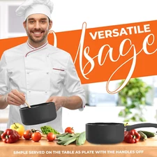 2 Quart Nonstick Saucepan with Glass Lid for Home Kitchen Restaurant Grey-Black