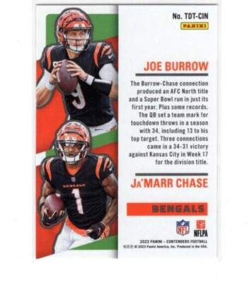 Joe Burrow Ja'Marr Chase 2022 Contenders Touchdown Tandems Green