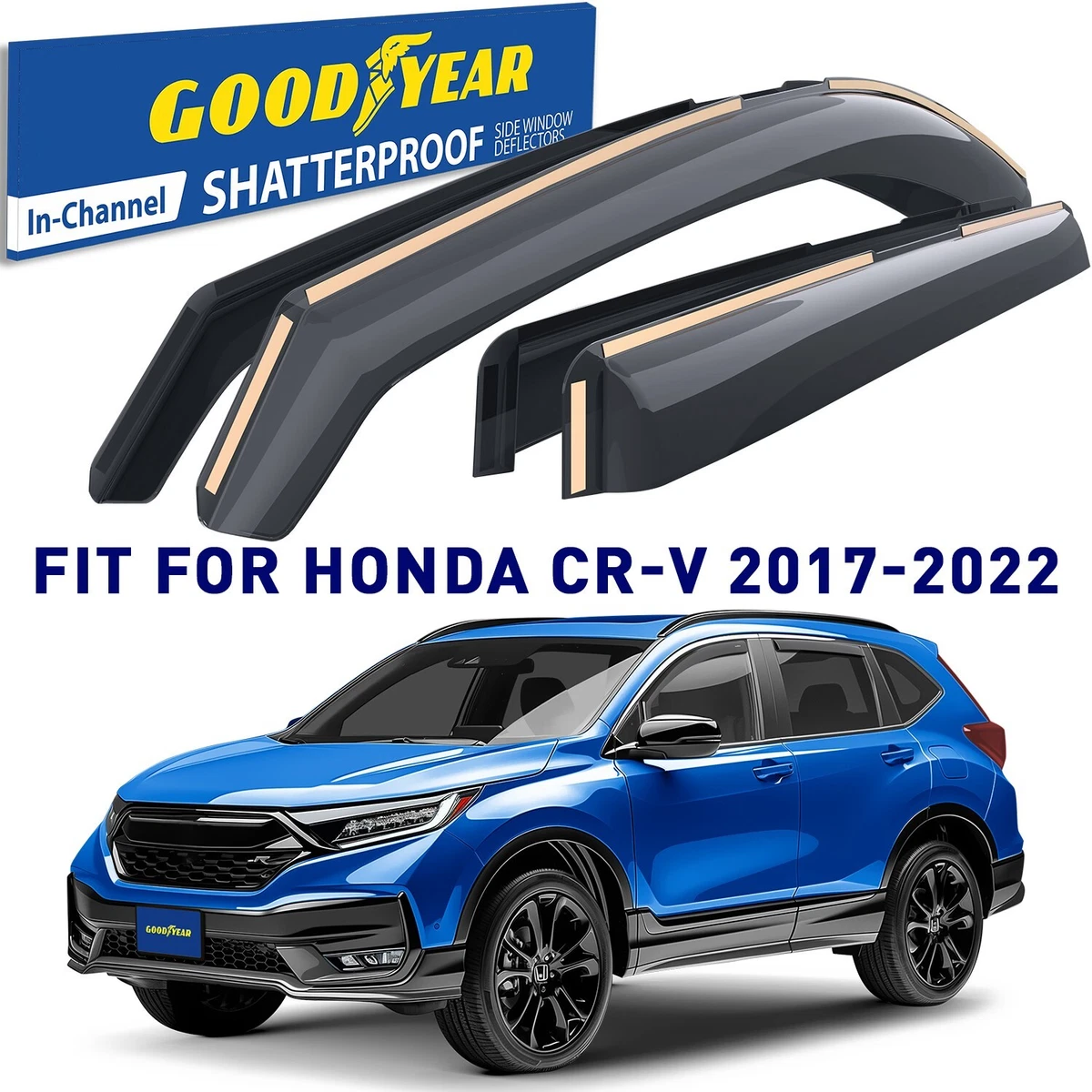 Kit De 4 Viseras Para Ventanas Laterales Con Moldura Cromada – Para Honda CR-V 2017-2022 (Protector De Lluvia Y Viento)