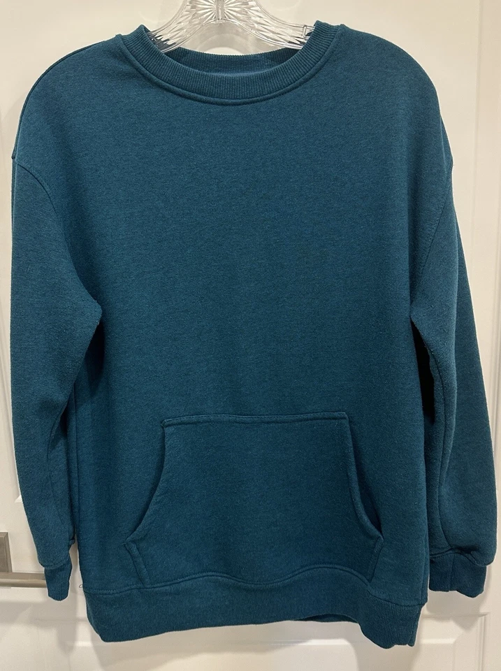 Danskin Sweatshirt Women's Small Teal Front Pocket Cotton Blend StretchPullover  - Image 2 of 4